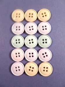 15 Assorted 4-Hole PLASTIC BUTTONS Pastel Colors 5/8" - Picture 1 of 2