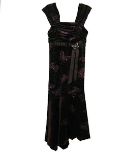 Vestido de Terciopelo para Niñas MY MICHELLE Talla 8 Marrón Elastizado Rosa Brillo Mariposas - Imagen 1 de 7