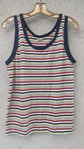Vintage Mens 70s 80s Multi Cotton Poly Stripe Tank Top Shirt Sz Med Sm 37" NOS - Picture 1 of 5