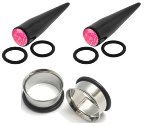 1/2 12mm Pink Glitter Tapers Steel Tunnel Ear Stretching Gauging Kit gauge plug - Picture 1 of 1