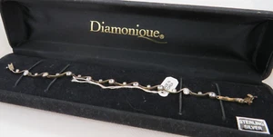Vintage Sterling Silver 925 Diamonique Bracelet CZ Clasp Tennis bracelet 7" - Picture 1 of 6
