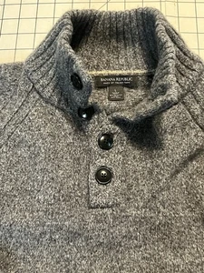 Banana Republic Herren L Wollmischung Pullover dunkelgrau Stehkragen 4 Knöpfe - Bild 1 von 9