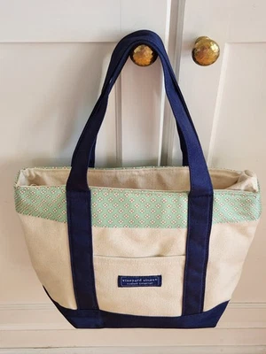 Vineyard Vines Natural White Navy Blue Canvas Small Tote Bag Golf - Image 1 of 4