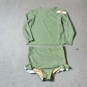 Honey Mark Bikini Set Girl 9/10 Green Floral Ruffle High Waist Swimsuit New - Picture 1 of 7