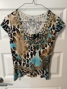 Cache Damen Pullover Medium Braun Beige & Türkis Animal Print - Bild 1 von 3