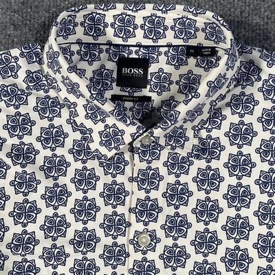 Hugo Boss Robb Sharp Fit Geometric Abstract Print Button Shirt Mens Medium - Image 1 of 4