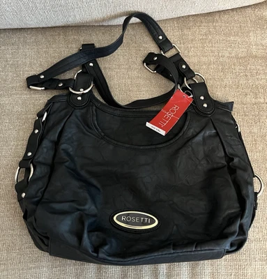 NUEVO CON ETIQUETAS Bolso/Cartera Rosetti Negro Doble Asa Polivinilo INTERIOR NEGRO PLATA HRDWER Foto 1 de 4