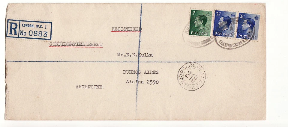 GB в Аргентину Лондон Эдуард VIII 2d половина x 2 половина пенни зарегистрированный 1937 - Изображение 1 из 1