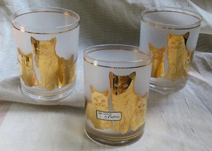 Vintage MCM Culver Cats Gold Frosted Lowball Glasses Barware Set Of 3 - Picture 1 of 3