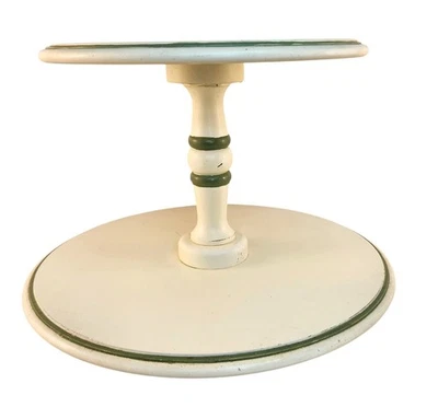 Rustic Two Tier Wooden Stand, Distressed Cream Green Tray, Farmhouse Tiered Disp - Image 1 of 4