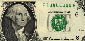 $1 1999 -- FANCY - 7-STRAIGHT NEAR-SOLID (F14444444R) - Seven FOUR's - ChCU - Picture 1 of 3