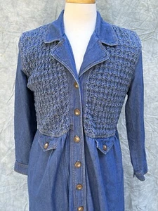 Vtg Monique Fashions 10 Denim Button Front Maxi Dress Shirred Ruched Cottagecore - Picture 1 of 10