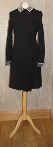 Hobbs Einladung schwarz Jersey abnehmbarer Kragen & Manschetten A-Linie Kleid UK 12 - Bild 1 von 8