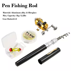 Mini Fishing Rod Reel Combo Set Aluminum Alloy & Fiberglass Pen Fishing Rod L5J5 - Picture 1 of 12