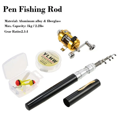 Mini Fishing Rod Reel Combo Set Aluminum Alloy & Fiberglass Pen Fishing Rod L5J5 - Image 1 of 4
