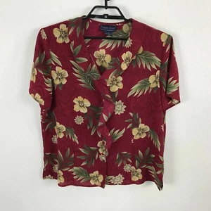 Camisa Hawaiana Laura Scott Talla L Roja Volantes Poliéster Floral Manga Corta - Imagen 1 de 7
