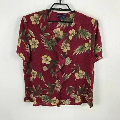 Camisa Hawaiana Laura Scott Talla L Roja Volantes Poliéster Floral Manga Corta Foto 1 de 4