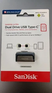 SanDisk 32GB Ultra Dual Drive USB Type-C - USB-C USB 3.1 - SDDDC2-32G-G46 - Picture 1 of 2