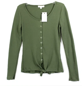 ULTRA FLIRT LS Thermal Snap Tie Front Top Size XS Wear 2 Ways Olivine Retail $34 - Picture 1 of 5