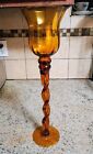 17" Mid-century Empoli amber Glass Candle Holder with a Twisted Stem