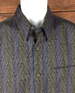Camisa de Vestir Jhane Barnes~L~Patrón Rayas Diamantes L/S Azul Gris Tejida en Japón - Imagen 1 de 6