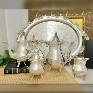 Juego de té Wallace La Reine plateado 5 piezas Juego de servicio de té y café - LEER - Imagen 1 de 10