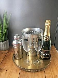 LARGE ENGLISH ANTIQUE REGENCY BUTLERS BRASS GALLERY CHAMPAGNE DRINK SERVING TRAY - Picture 1 of 12