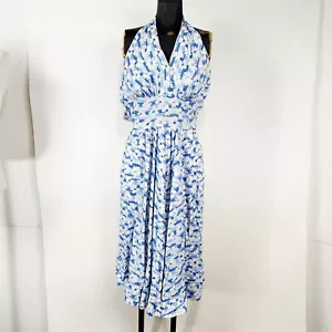 Abito prendisole donna vintage blu e bianco con ricami floreali e reggicalze XS - Foto 1 di 20