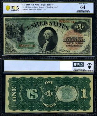 FR. 1860 H* $1 1869 Licitación Legal Rainbow Choice PCGS CU64 Foto 1 de 3