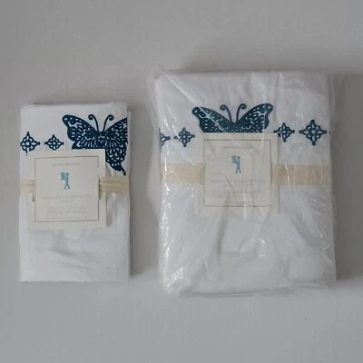 Pottery Barn Kids Windsor Embroidered Butterfly Twin Duvet & Std Sham Teal NWT - Image 1 of 2