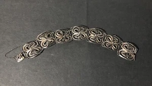 925 Silver Vintage Filigree Panel Link Bracelet 7” Inches, 16.5 Gram’s - Picture 1 of 11
