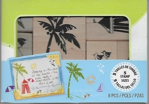 INKADINKADO rubber stamp set DAY AT THE BEACH Palm Sun Umbrella Tent Waves - Picture 1 of 3