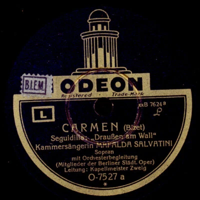 MAFALDA SALVATINI "Carmen" Draußen am Wall /"Jüdin" Schellackplatte  78rpm G4650 - Bild 1 von 2