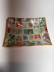 Vintage Stamp Themed Glass Ashtray Candy Coin Dish. - Picture 1 of 7