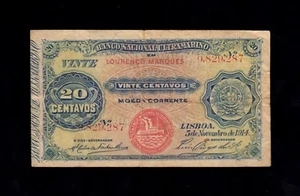F.C. MOZAMBIQUE , 20 CENTAVOS 1914 , B/C ( FINE ) , SUCIO , P.60 . - Picture 1 of 2