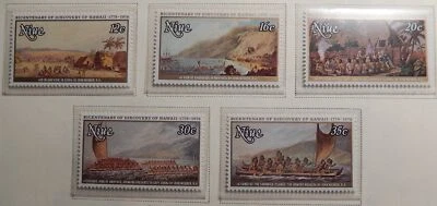 纽埃·斯科特 #214-218 套装、单张和 5 张 5 张纪念品,完好 OG 未铰边 — 第 1/4 张图片