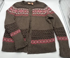 Northcrest Fairisle Cardigan Sweater Button Front Brown & Pink Multi Size 3X - Picture 1 of 11