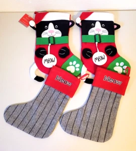 4 Macy's Holiday Lane & Crate and Barrel Cat Christmas Stockings 12" - 14" - Picture 1 of 7