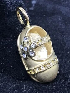 Vintage Lauren G Adams Gold tone Baby Shoe with Pave Crystal Accents & Flower - Picture 1 of 7