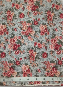 Vintage Cranston Print BTY Floral Fabric Red/Pinks On Gray Quilt Sew Craft - Picture 1 of 3