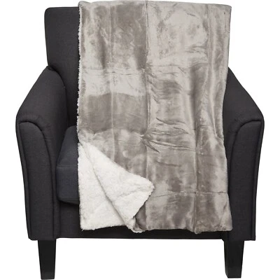 EDDIE BAUER Gris Sherpa Vellón REVERSIBLE Ultra Suave 50" X 60" LANZAMIENTO Manta NUEVO Foto 1 de 2