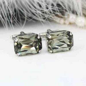 935 Silver With Fabulous 31.80 CT Emerald Cut Green Peridot Rectangle Cufflinks - Picture 1 of 6