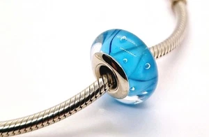 🩷 Dije de cuentas de vidrio de Murano con patrón azul brillante genuino plata de ley S925 🩷 - Imagen 1 de 6