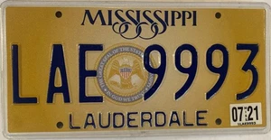 Mississippi Triple Digit 999 Nummernschild Repeating Lauderdale MS LAE 9993 - Bild 1 von 7
