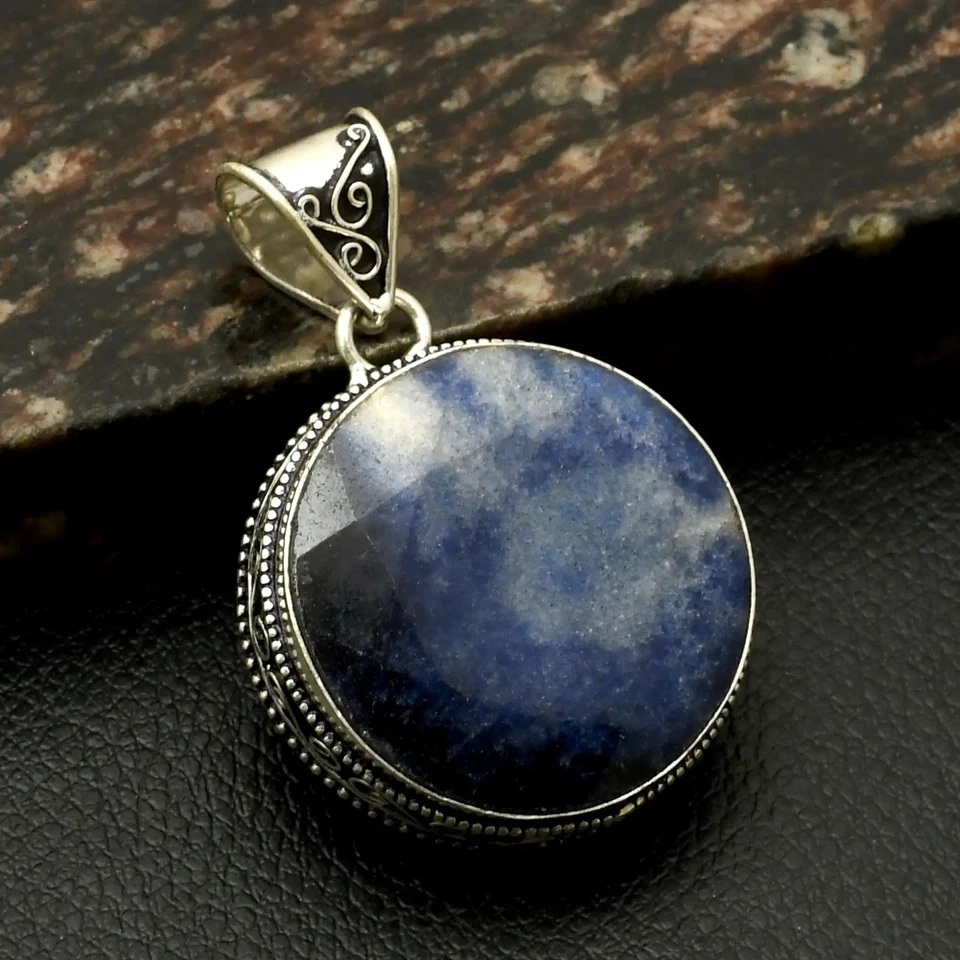 Pingente de pedra preciosa de safira simulada design étnico antigo joia 2,2" AP-46040 - Imagem 1 de 1