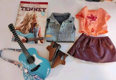LOT American Girl Doll Tenney Grant Meet Outfit Set Guitar & Book, Skirt Boots - Image 1 of 4