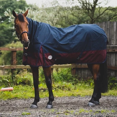 600D Outdoor Winter Turnout Horse Rugs 50G Fill COMBO Full Neck Navy/Burgundy - Image 1 of 4