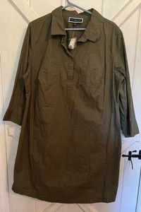 Karen Scott Women’s 1X Collared Shirt Dress Khaki Green - Picture 1 of 11