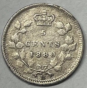 1880-H Canada 5 Cents Silver Coin. Solid Example Of This Early Year.  Free Ship! - Picture 1 of 4