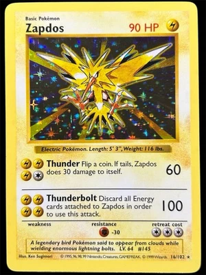 Zapdos 016/102 Base Set (Shadowless) Holo CLEAN HOLOFOIL Near Mint WOTC - Image 1 of 4